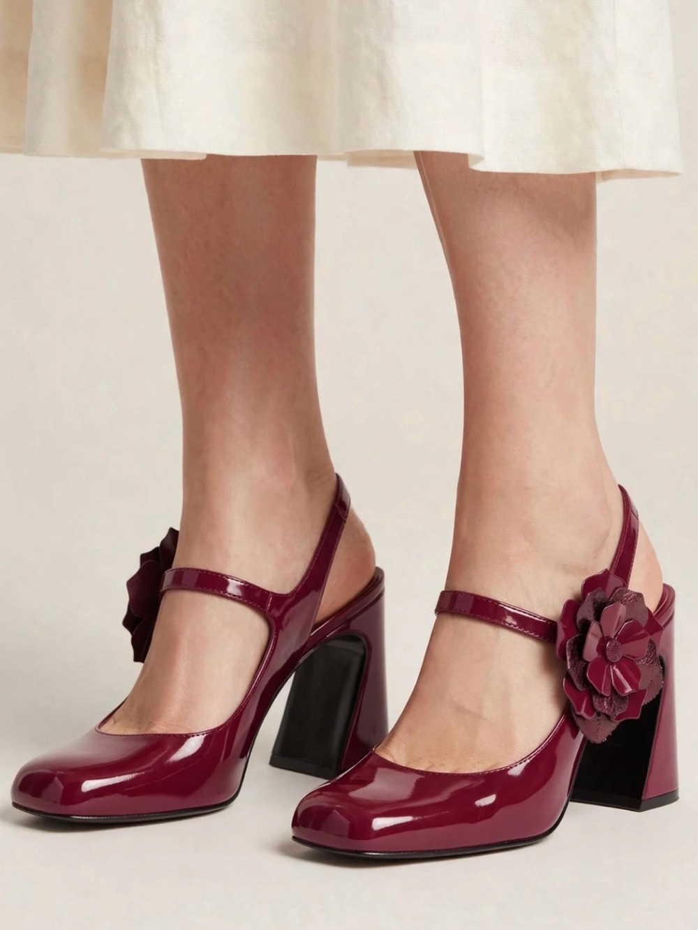Karl Lagerfeld Patent Mary Jane Slingback Heels in Fuchsia with Floral Accent